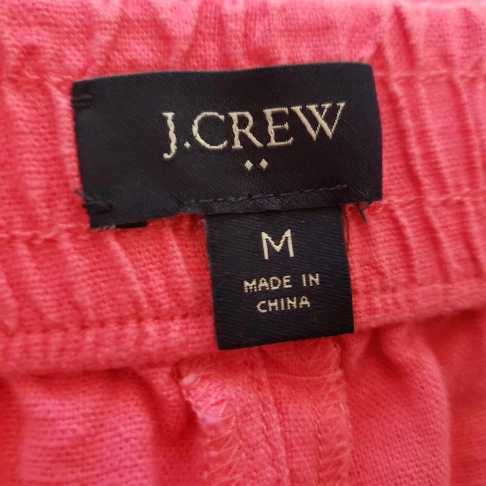 J Crew M Women's Shorts Hot Pink‎ Pull On Linen Blend Pockets Drawstring